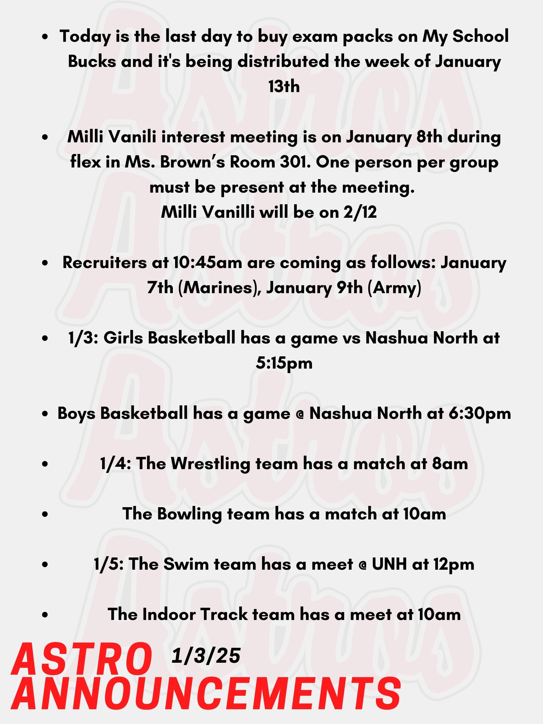 Astro Announcements 1/3/25