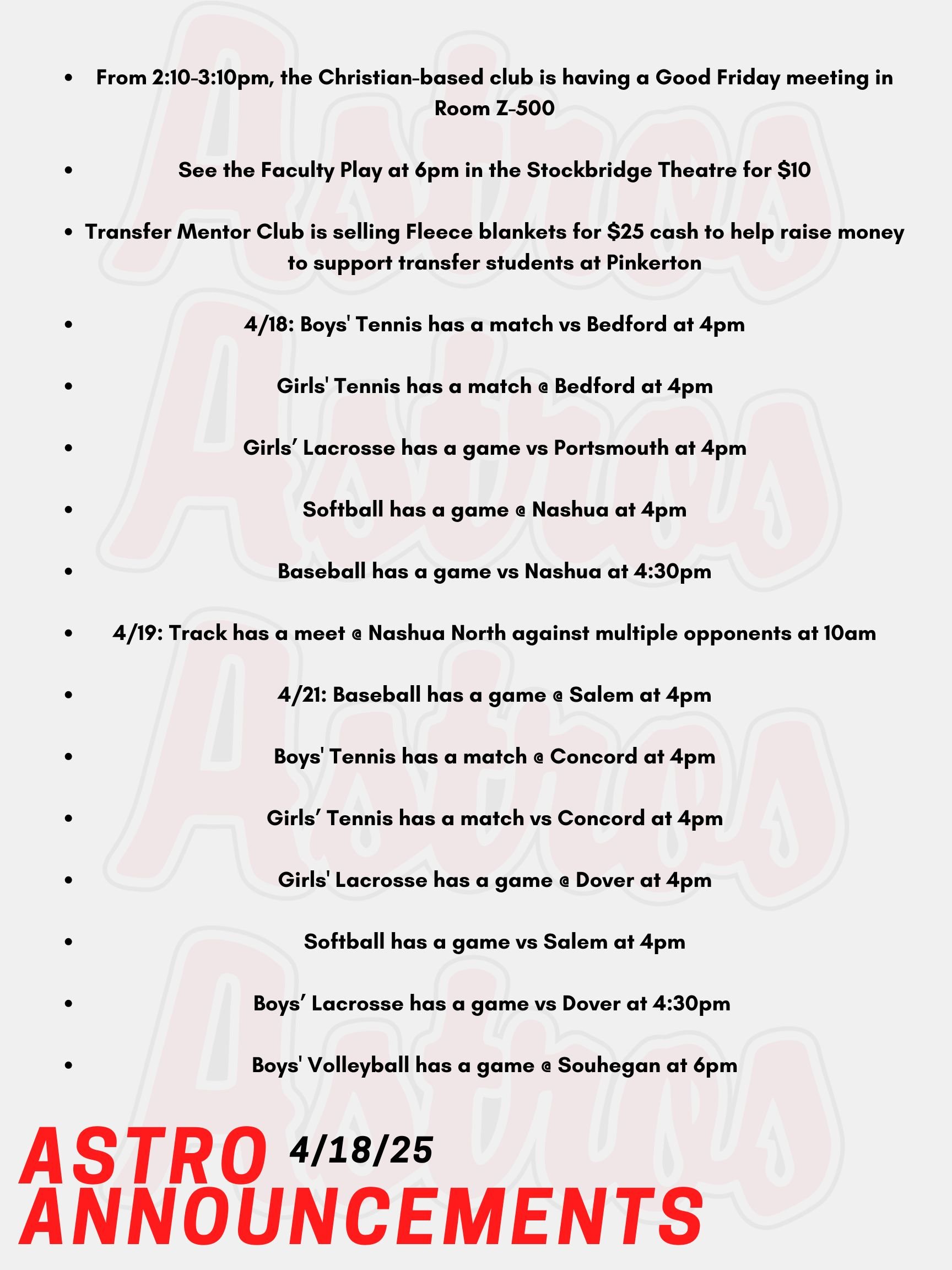 Astro Announcements 4/18/25