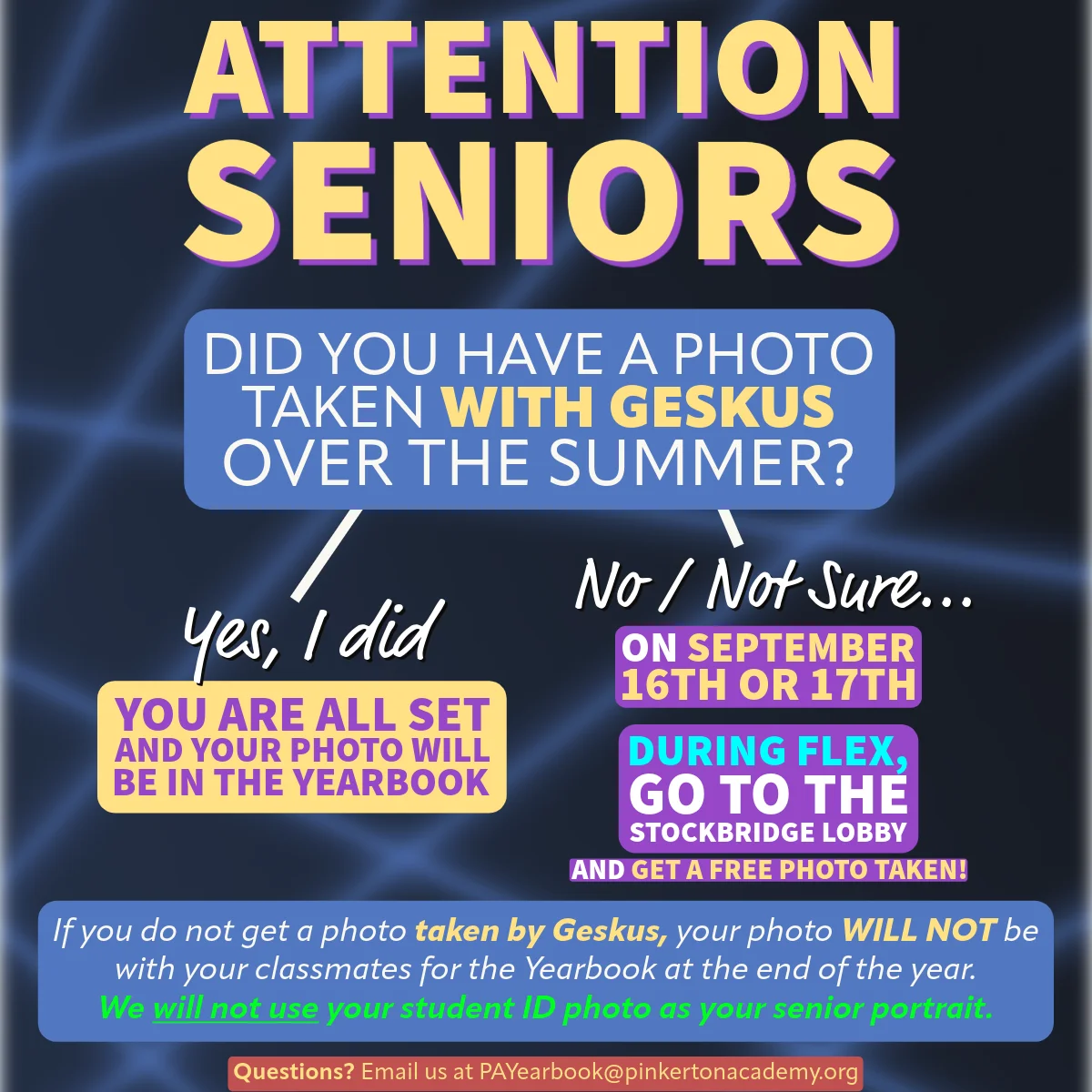 Senior pictures reminder flyer.