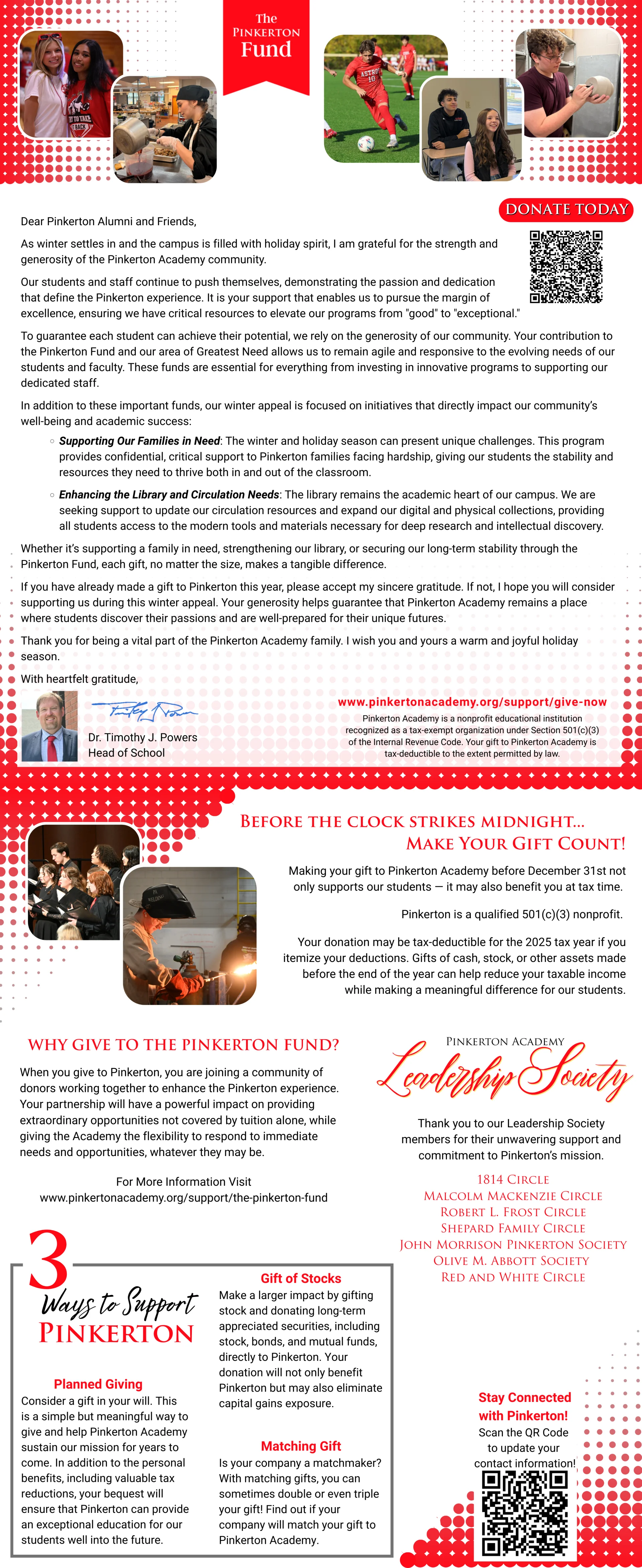 Letter from Dr. Timothy Powers to families about the Winter Appeal.