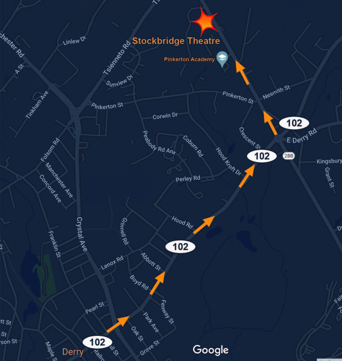 map to Stockbridge Theatre