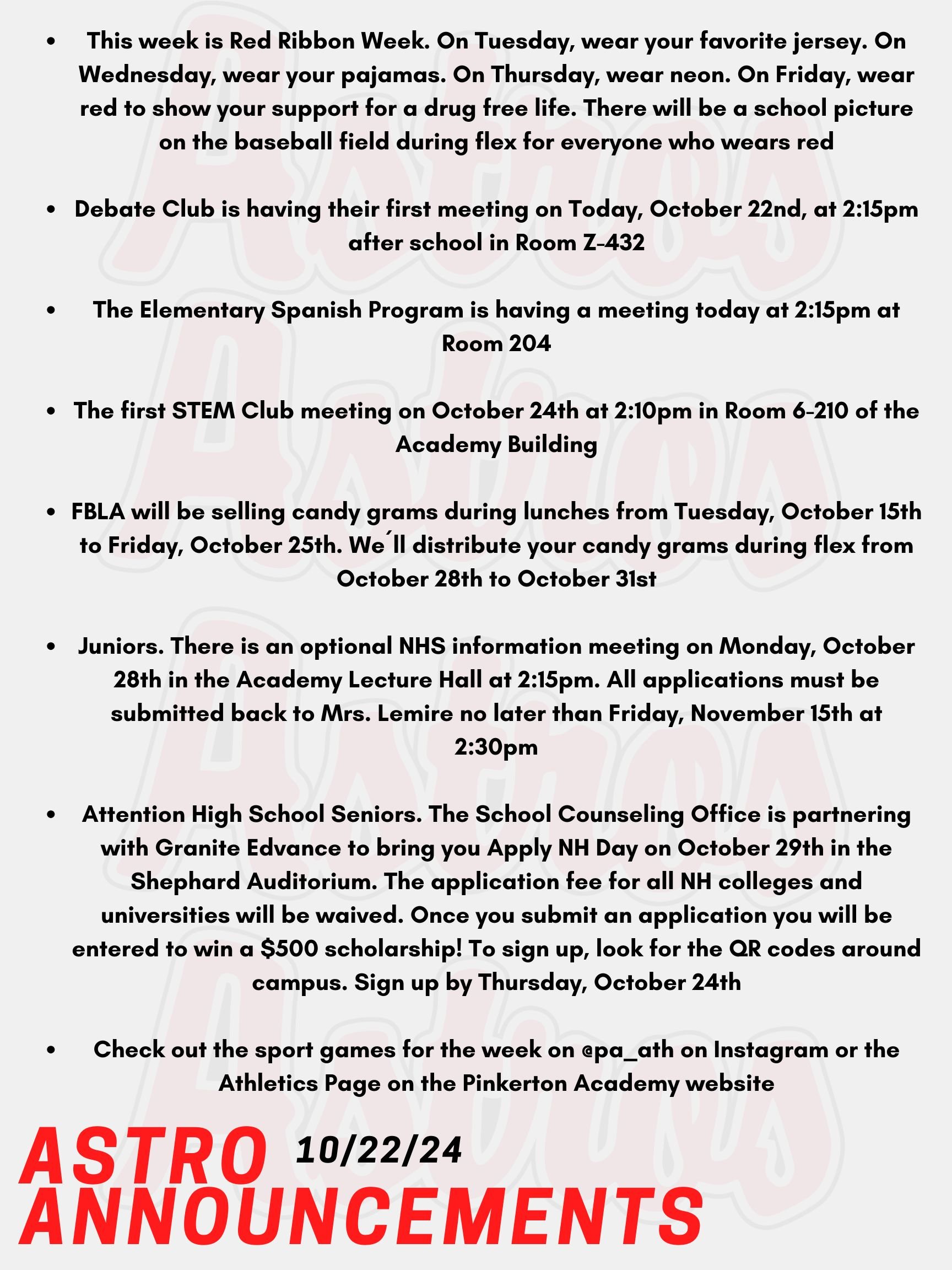 Pinkerton Academy Weekly Activities and Athletics Update